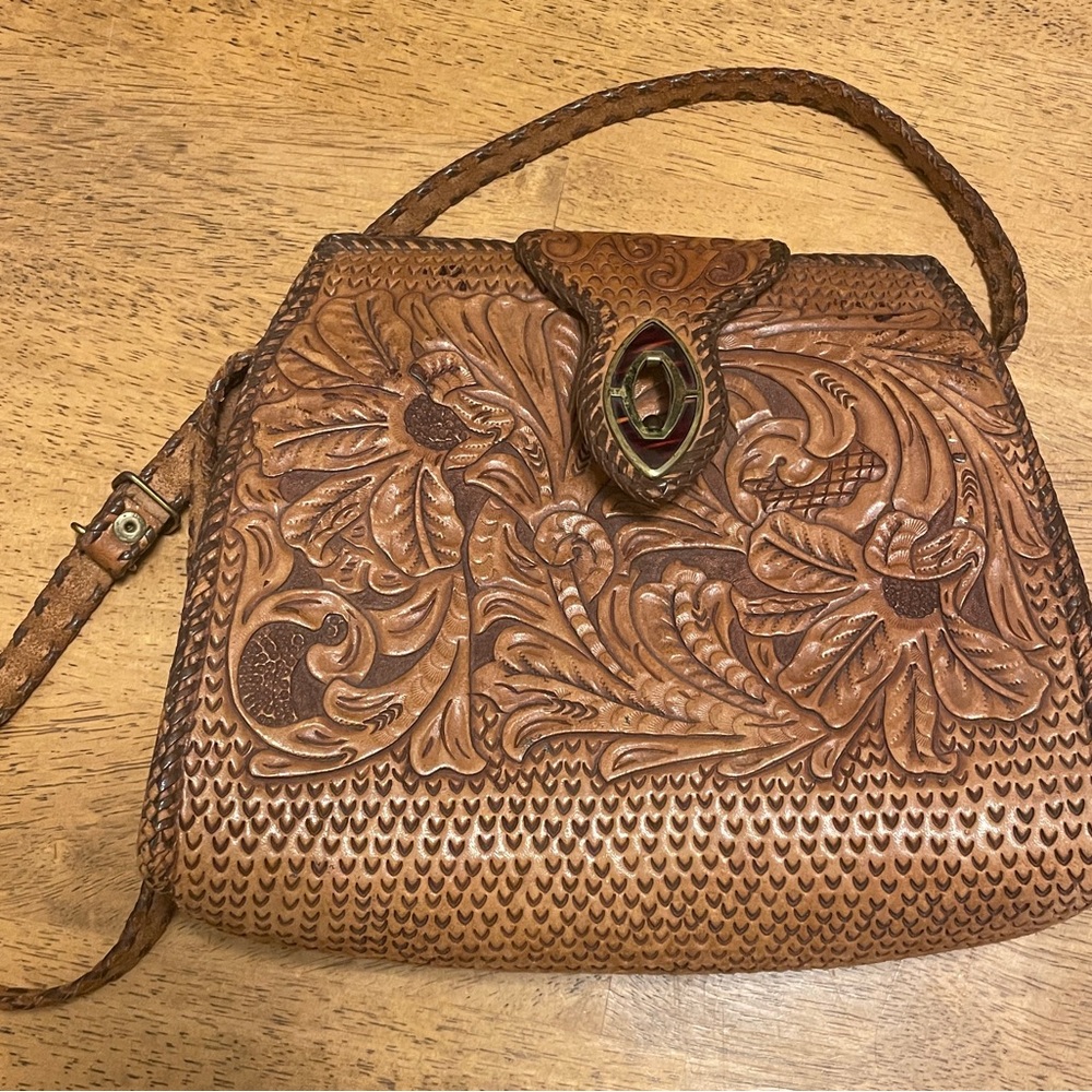 Hand-tooled Brown Leather Handbag